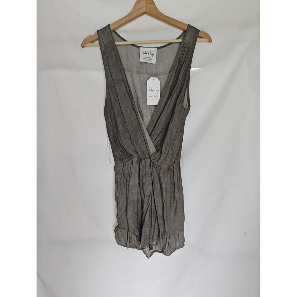 Sadie & Sage Romper Gray V Neck Ruched Waist Ruffle Hem Size S New